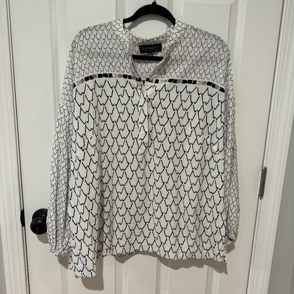 Eloquii Tops - Eloquii  White and Black Patterned Button  Blouse -‎ Size 18/20